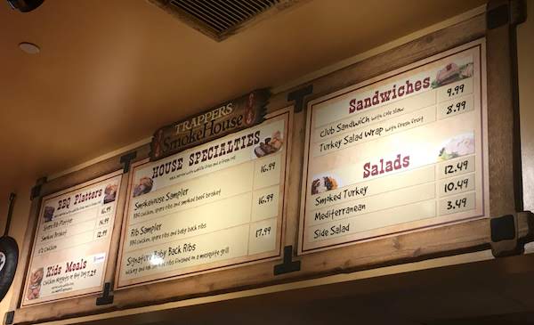 Trappers SmokeHouse menu at Busch Gardens.