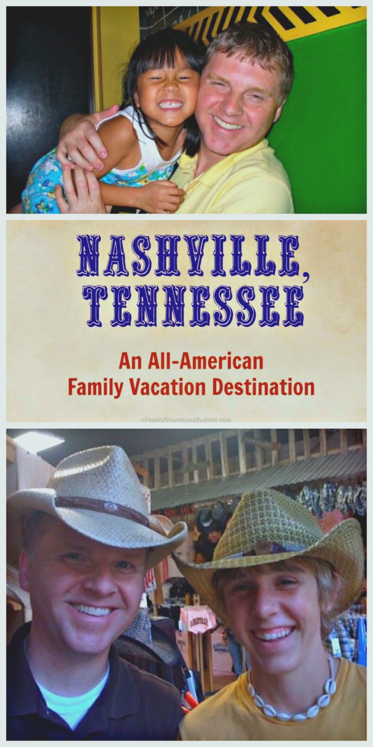 Father and teen son in cowboy hats at a store in Nashville