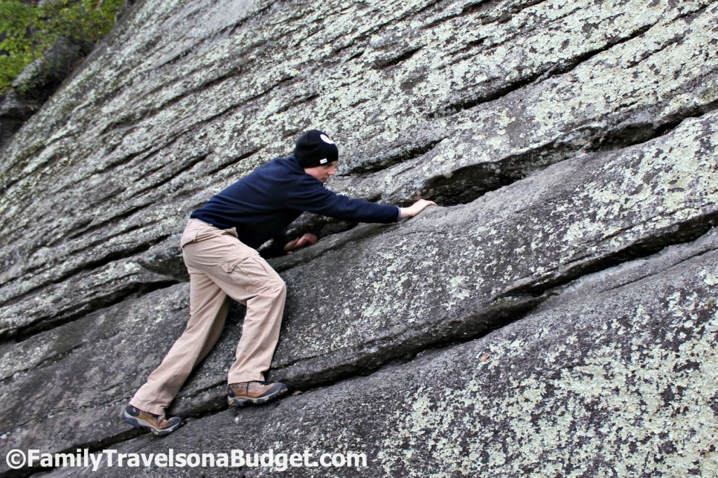 climbing Chimney Rock