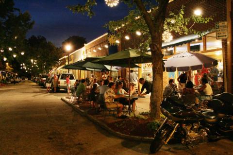 Moore Square, in the heart of Raleigh, with outdoor dining and local shops