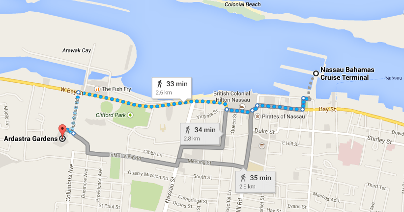 Walking map: Nassau Cruise Port to Ardastra Gardens