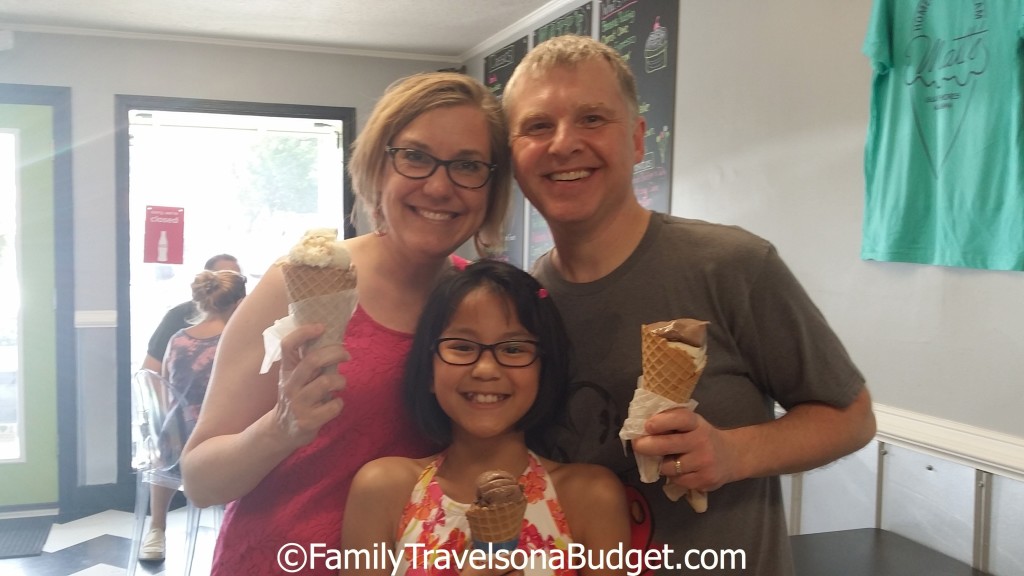 Family enjoying ice cream in waffle cones