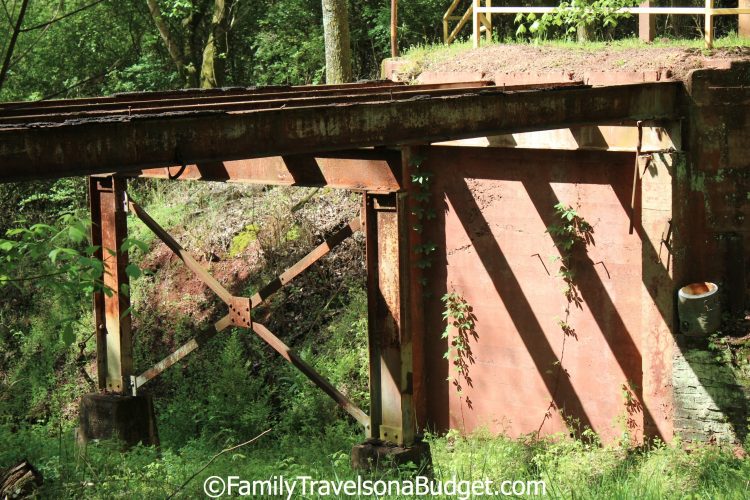 Relics of ore mining visible near family hiking trails at Red Mountain Park in Birmingham, AL.