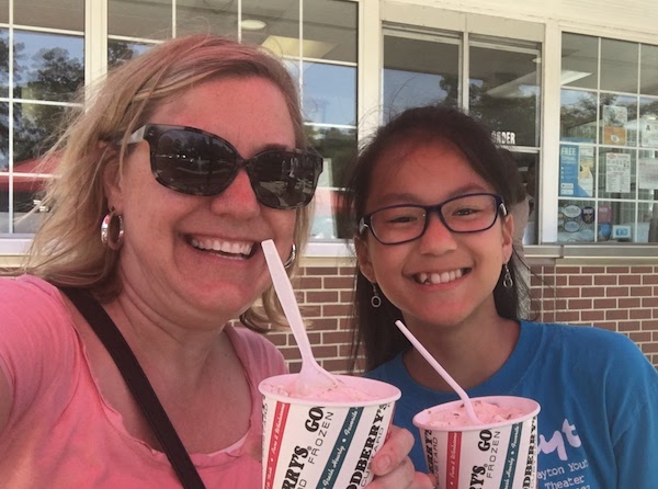 Enjoying goodberry's custard.