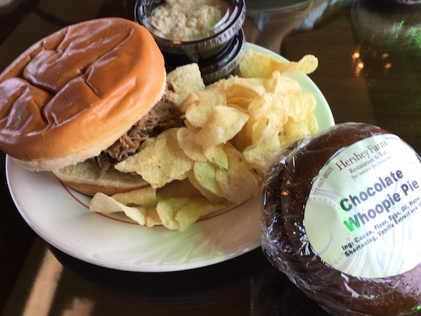 A Hershey's whoopie pie for dessert on the Strasburg Railroad dining car