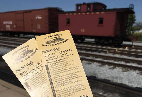 Enjoy lunch on the Strasburg Railroad dining car. 