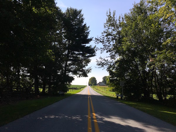 Country road that separates the Lancaster Longhouse from the Hans Herr House. 