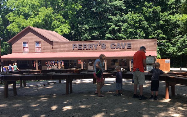Family panning for gold at Perry's Cave at Put-In-Bay Ohio.