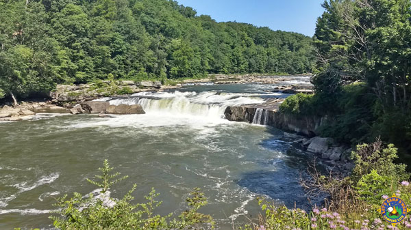 The rapids at Ohiopyle State Park in Pennsylvania offer a great view as you hike the miles of family friendly trails.