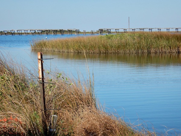 Pea Island National Wildlife Refuge at the Outer Banks of North Carolina, marsh and bridge showing