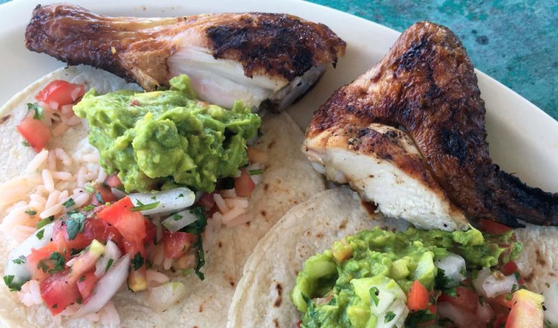 Chicken, Guacamole and Pico de Gallo at a restaurant in Cozumel.