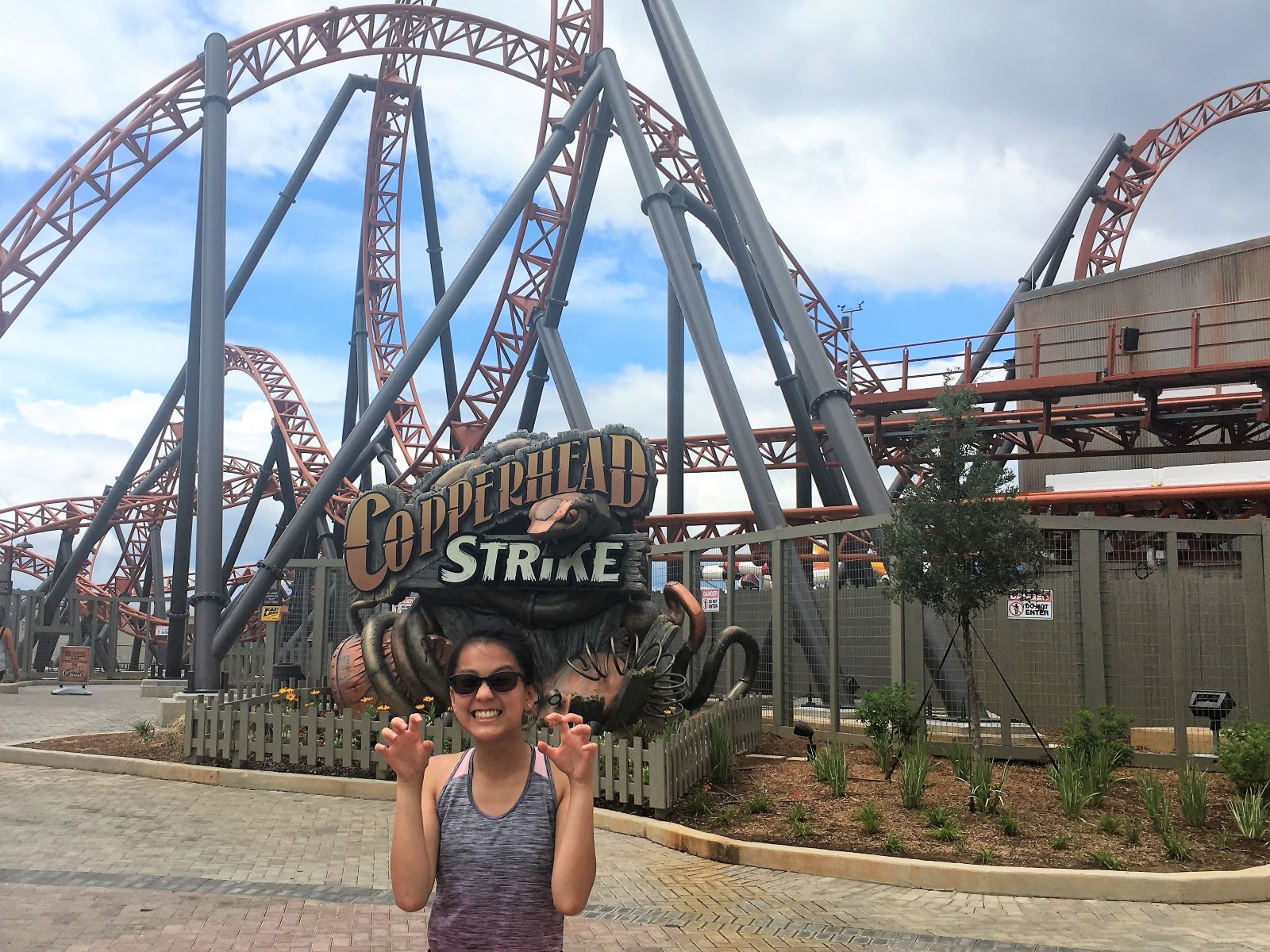 Ellie after riding Copperhead Strike, the newest roller coaster in the Carolinas