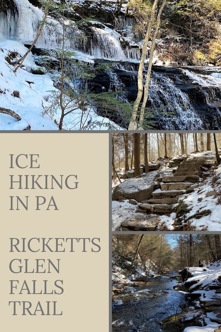 Wondering what to expect when winter hiking along icy trails? You need the right winter hiking outfit to stay warm, dry and safe when ice hiking and ice climbing along waterfall trails. Read to learn what to expect when ice hiking, how to use crampons, ice picks and other climbing gear. We hiked Ricketts Glen State Park in Pennsylvania along the falls trail to Ganoga Falls in the Endless Mountains -- one of the most beautiful mountain climbs in the US. via @karendawkins
