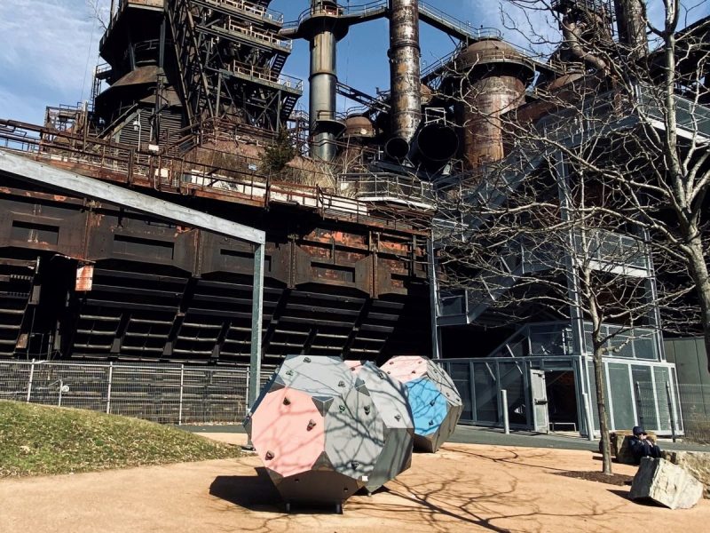 Children's play area in the shadow of the SteelStacks historic site and entertainment venue in Bethlehem PA.