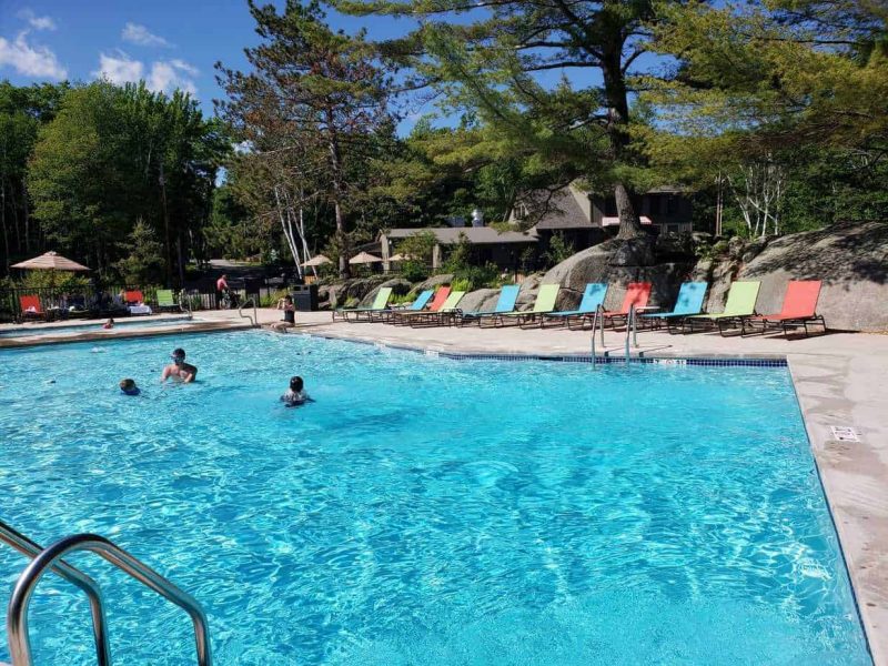 sandy pines pool at this family friendly camping oasis in Maine
