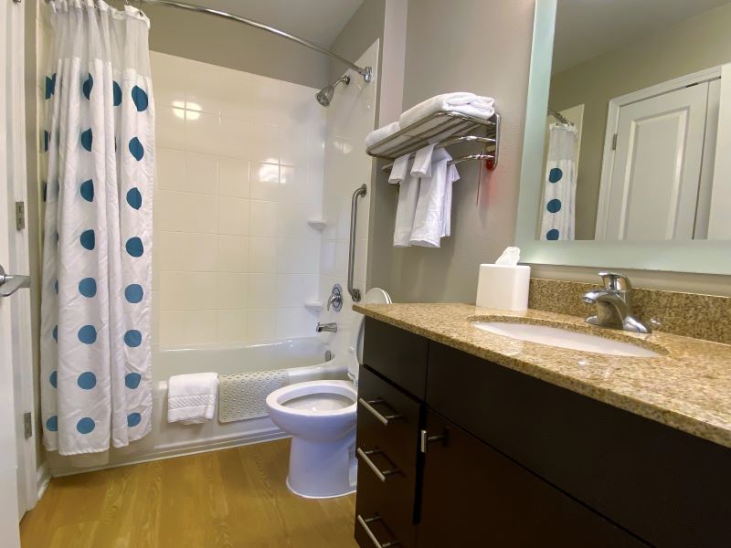 Bathroom at TownePlace Suites in Fayetteville Hotels in Cross Creek