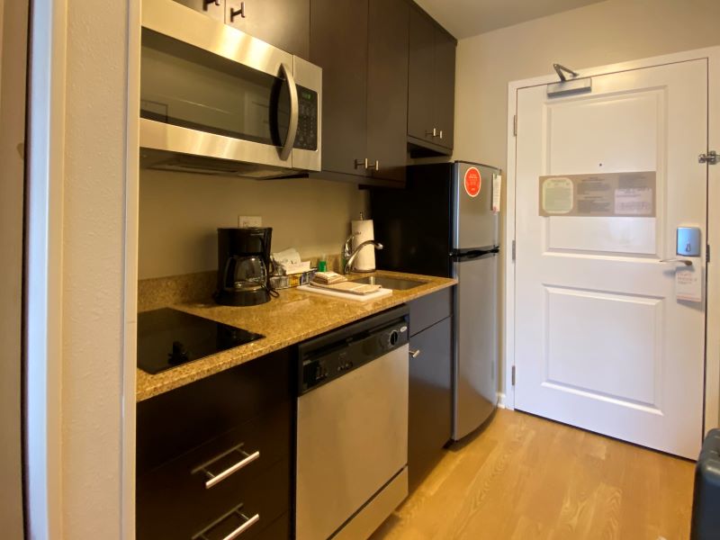 Kitchen at the TownePlace Suites, one of the Fayetteville hotels convenient to I-95.