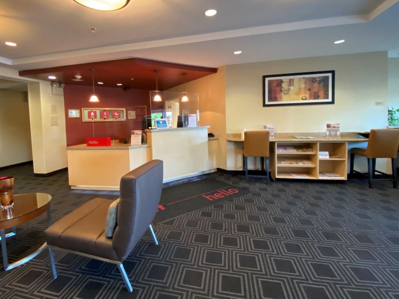 TownePlace Suites Lobby -- one of the Fayetteville hotels close to the Interstate that offers suites with kitchens and is pet friendly.