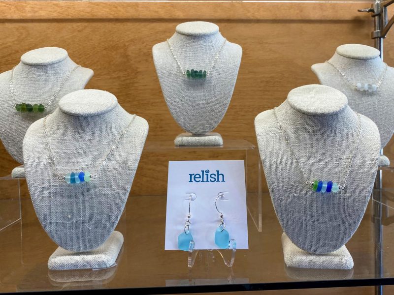 Beach glass jewelry handmade by designers at Relish in Erie, PA