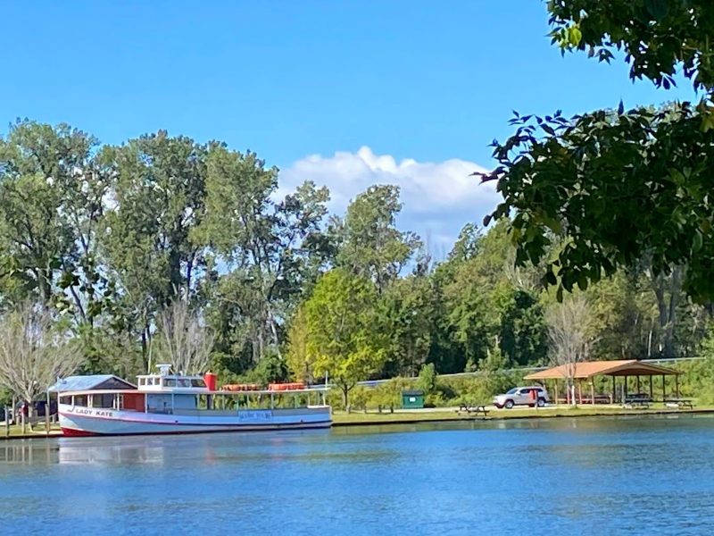 Tour boat at Presque Isle State Park waiting for passengers.