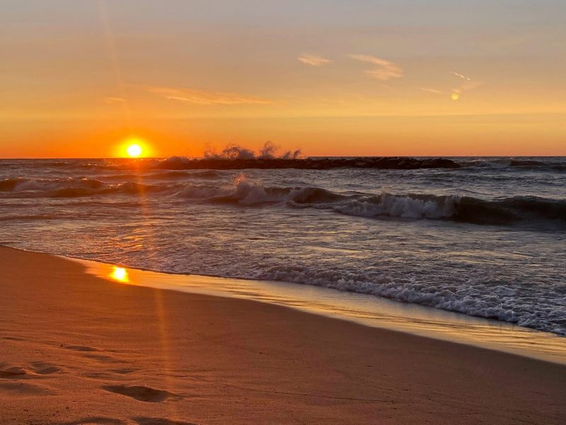 Sunset over Lake Erie at Presque Isle State Park in Pennsylvania.