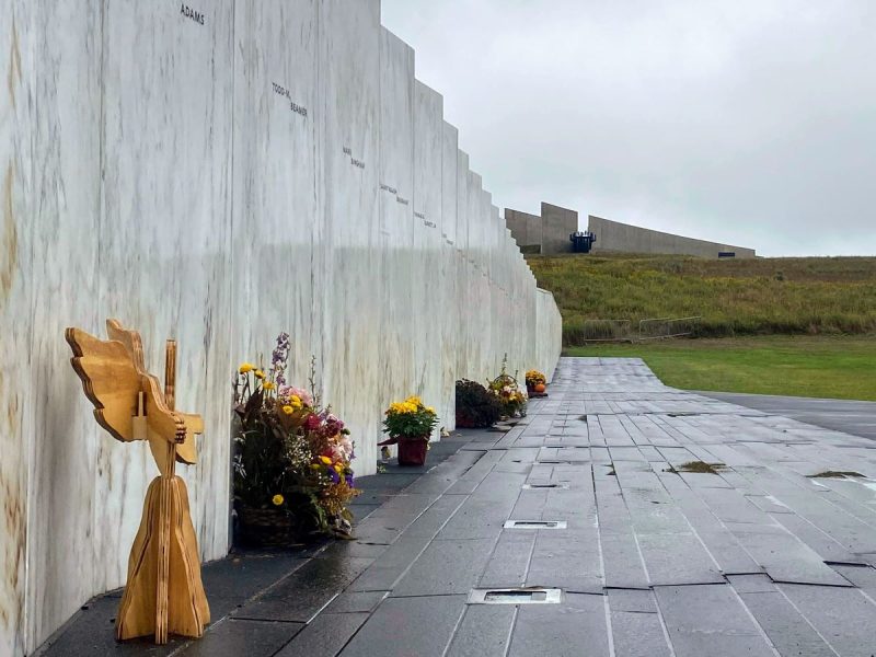 Looking up from the Wall of Names toward the Flight 93 Memorial Visitor Center.