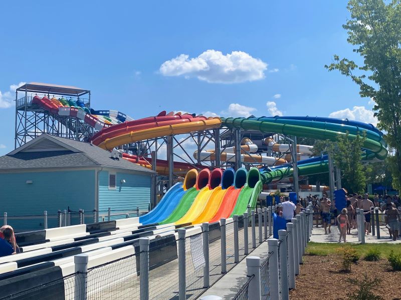 Boogie Board Racers waterslide in rainbow colors