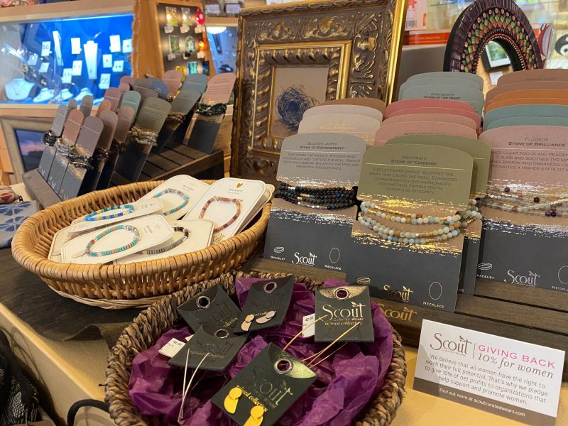 A jewelry table display at Glass Growers Gallery in Erie, PA