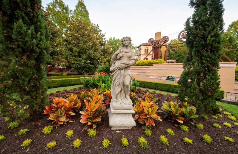 Italian looking statue in a formal garden at Busch Gardens Williamsburg