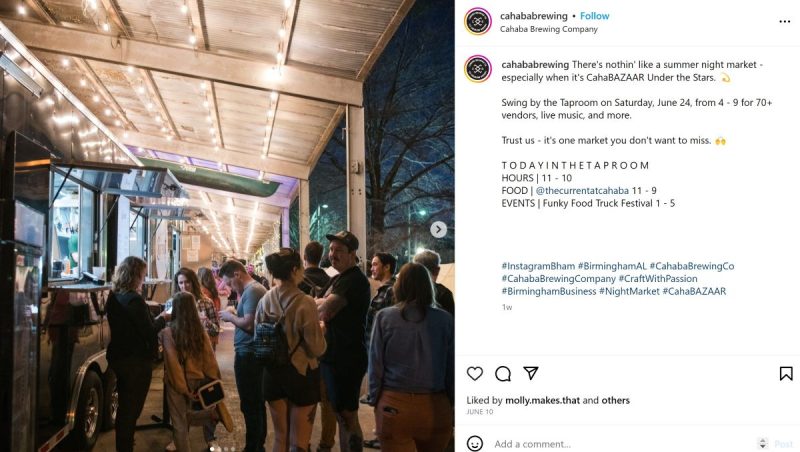 Crowd gathered at the permanent food truck at Cahaba Brewing in Avondale