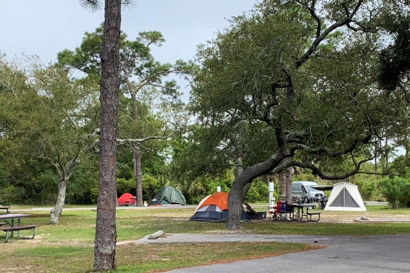 Tents at Fort Pickens Campground for families near Pensacola Beach