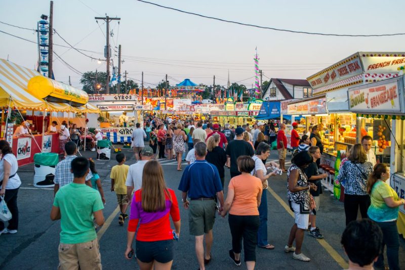 Food vendors and crowds of people at the Great Allentown Fair in Lehigh Valley