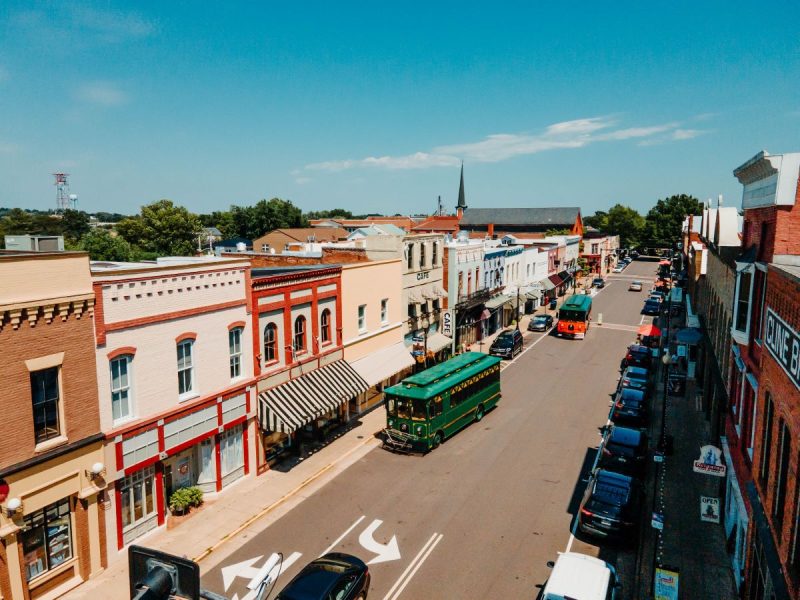 Downtown Culpeper with local trolleys is a charming place to browse and shop
