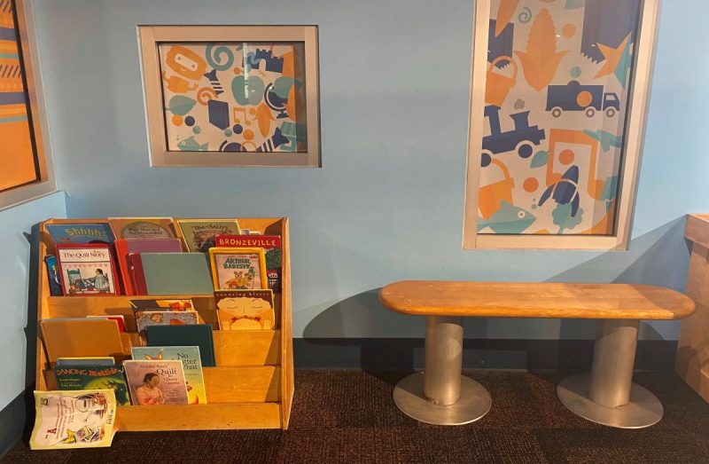 Reading nook on the second floor (mezzanine) of the CMA