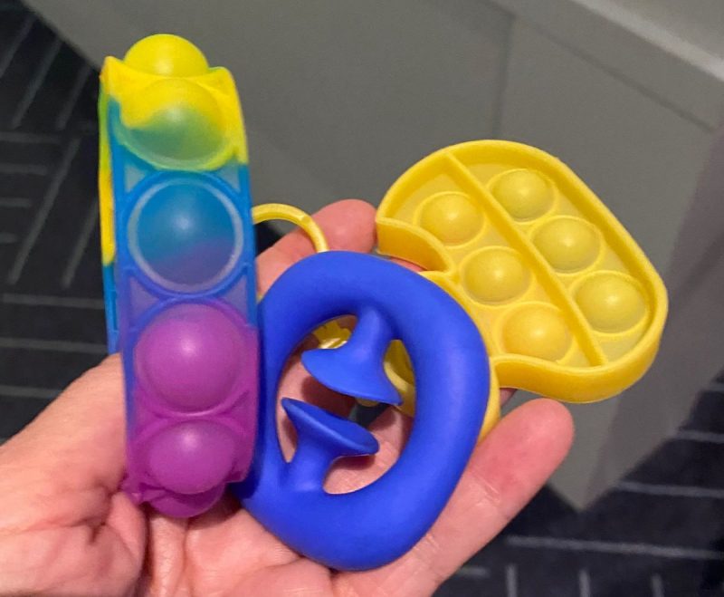 Some of the fidget toys included in the sensory backpacks available at the MSV