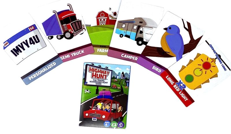 Road trip scavenger hunt card game, an inexpensive game for ages 4+