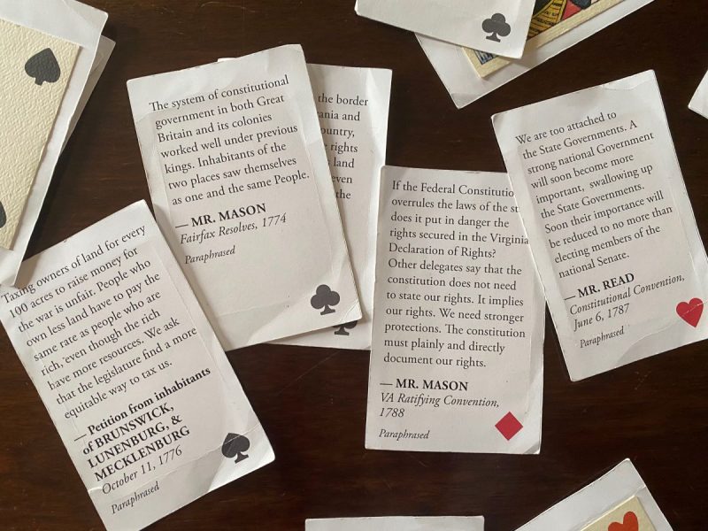 Playing cards used at Gunston Hall to help people picture what life was like for our founding fathers.