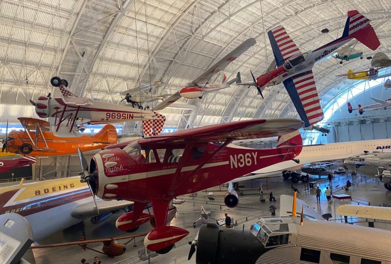 Colorful stunt planes on display at the space museum in Fairfax County, VA