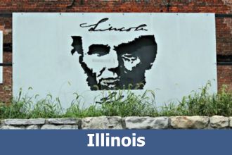 Public art display of Abraham Lincoln's face and signature in Illinois