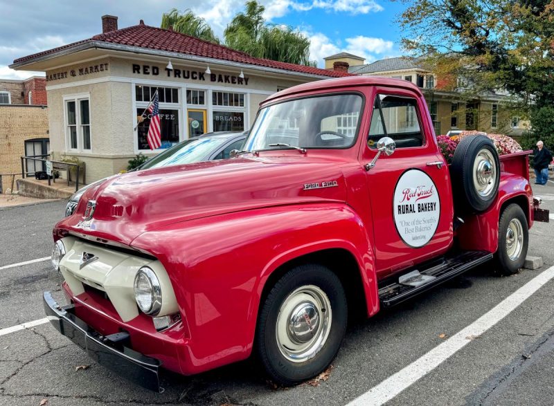 Antique red pick up truck at Red Truck Bakery in Warrenton, VA
