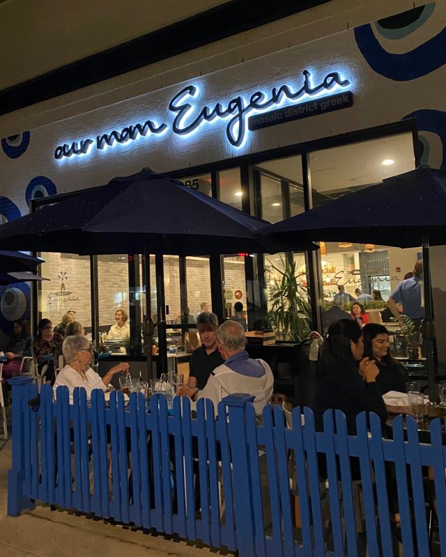 Our mom Eugenia, a Mosaic District restaurant serving Greek dishes with outdoor and indoor dining.