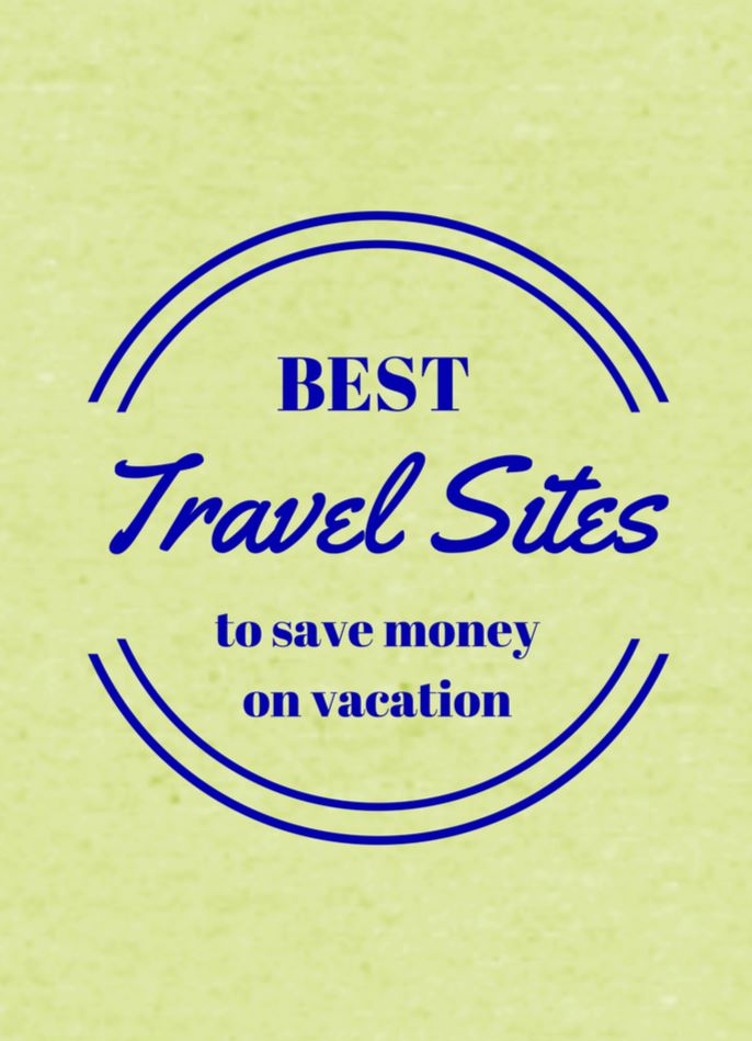 Light green background with royal blue title stating, "Best Travel Sites to save money on vacation."
