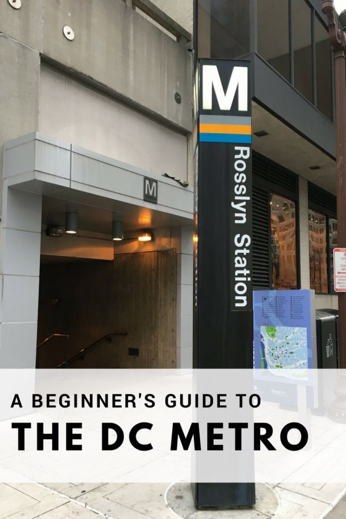 Rosslyn Station entrance at the DC Metro with words saying "A beginner's guide to the DC Metro."