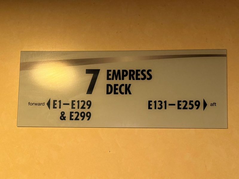 Empress Deck 7 cabin directory on Carnival Elation.