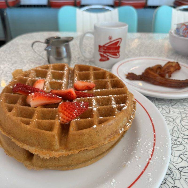 Waffles and bacon at Sunliner Diner in Gulf Shores.