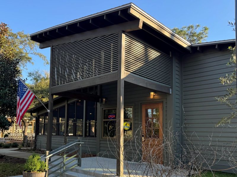 Exterior of Woodside Restaurant at Gulf State Park in Alabama.