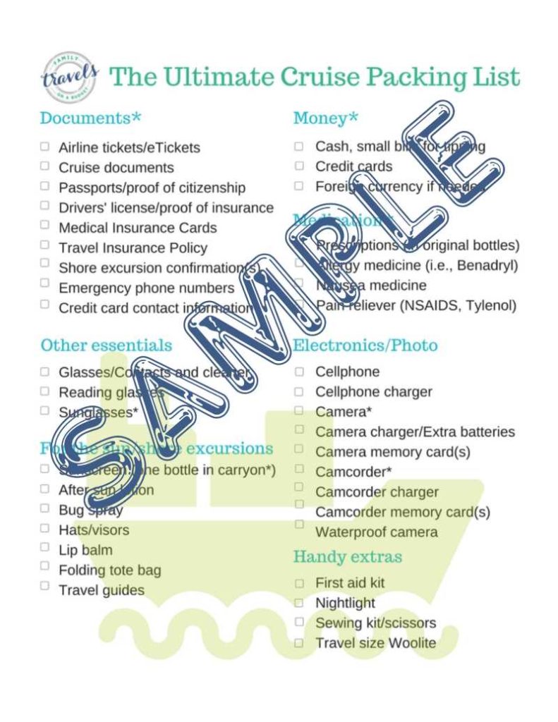 Cruise Packing List sample page.