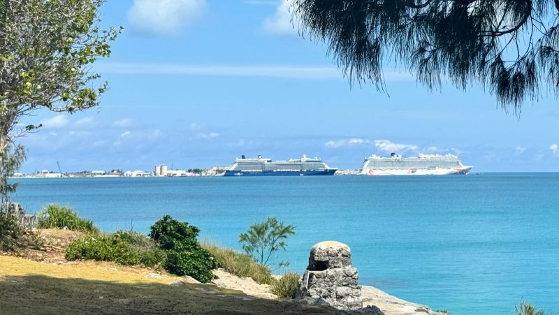 View of cruise ships from the cliffs at Admiralty House Park.
