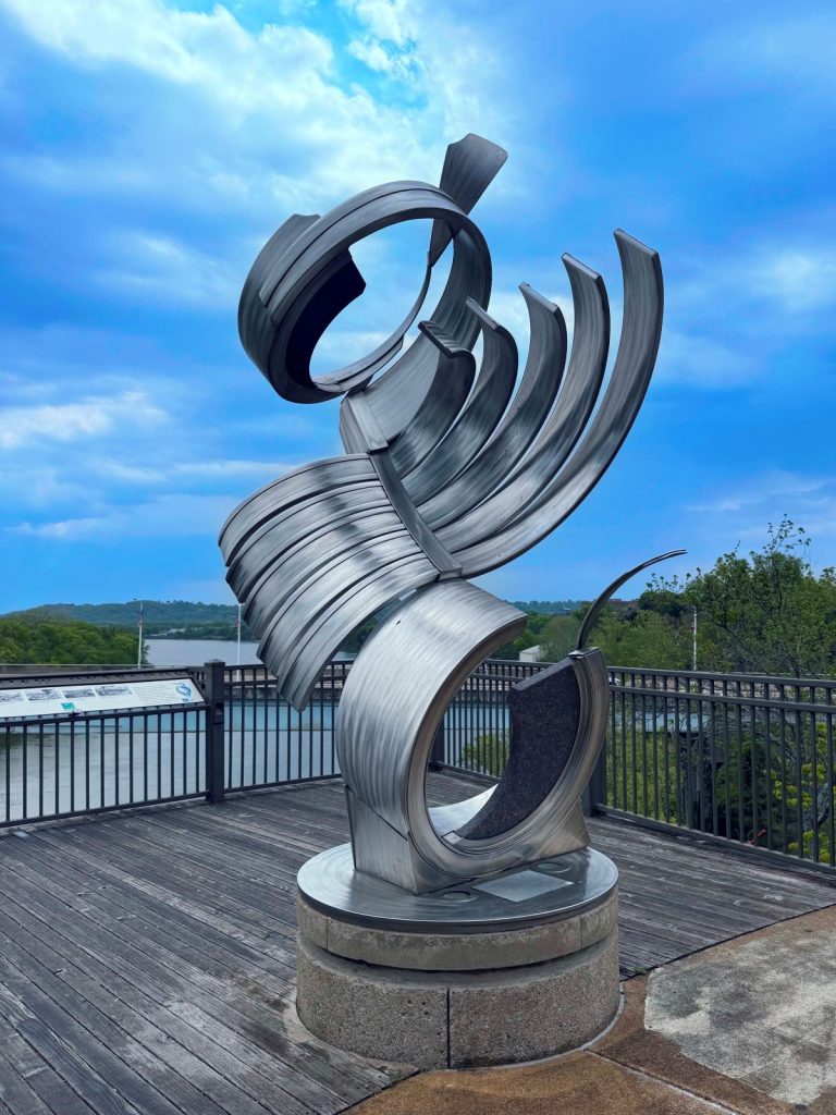 Sculpture in the Bluff View Arts District in Chattanooga overlooking the Teneessee River.