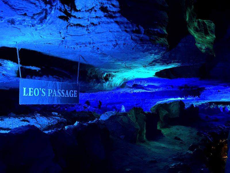 Leo's Passage at Ruby Falls, an 18" tall crevice through which they explored.